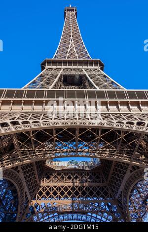 The Eiffel Tower at the Champ De Mars in Paris France built in 1889 which is a popular travel destination tourist attraction landmark of the city, sto Stock Photo