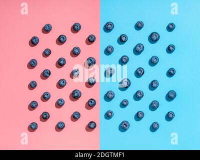 Blueberry pattern on pink and blue background Stock Photo
