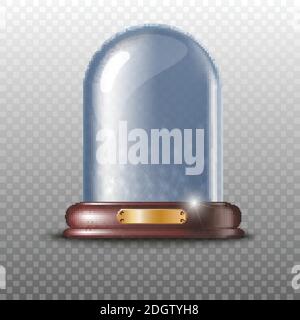 realistic mock up glass globe magic snow stand on transparent background. Stock Vector