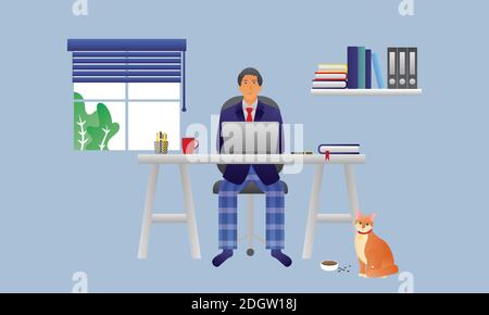 Man well dressed from the Waist Up and on pajamas waist down Stock Vector