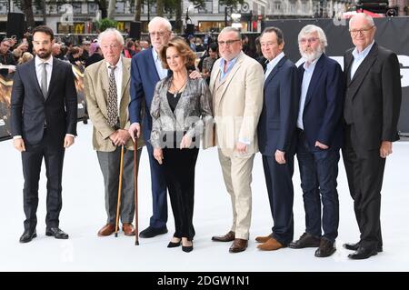 (L-R) Charlie Cox, Sir Michael Gambon, Sir Michael Caine, Francesca Annis, Ray Winstone Paul Whitehouse, Sir Tom Courtenay and Jim Broadbent arriving at the World Premiere of King of Thieves, Vue West End, Leicester Square, London. Photo credit should read: Doug Peters/EMPICS Stock Photo