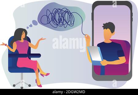 Psychologist and patient. Online Psychotherapy Concept Stock Vector