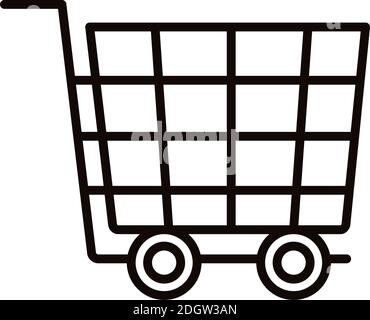 shopping cart with checkered supermarket line style vector illustration ...