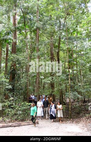 Prince Harry Duke of Sussex meets the Butchulla people and the Premiere of Queensland and unveils a plaque for the dedication of the Forests of K'gari to the Queens Commonwealth Canopy, Pine Valley, Fraser Island, Australia . Photo credit should read: Doug Peters/EMPICS Stock Photo