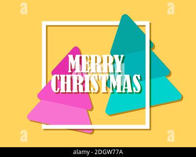 Two Christmas trees and frame. Merry Christmas and Happy New Year. Festive design for greeting card, poster and banner. Vector illustration Stock Vector