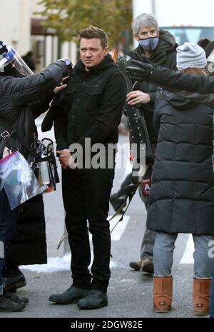 December 08, 2020 Jeremy Renner shooting on location for Marvel's series Hawkeye in New York City on December 08, 2020. Credit: RW/MediaPunch Stock Photo