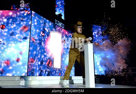 Capital FM Presenter Roman Kemp on stage during day two of Capital's Jingle Bell Ball 2018 with Coca-Cola at the O2 Arena, London. Picture Credit Should Read: Doug Peters/EMPICS Entertainment Stock Photo