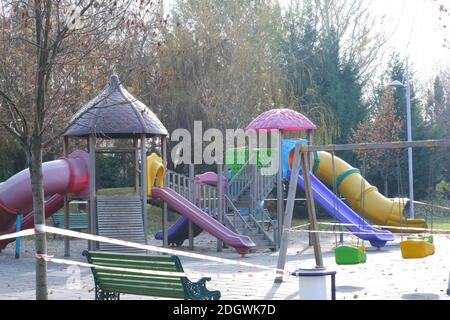 Kids Playground With Restricted access because of COVID Stock Photo