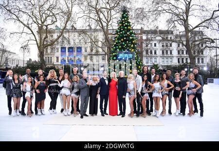 Lukasz Rozycki (left to right), Didi Conn, Richard Blackwood, Carlotta Edwards, Mark Hanretty, Saira Khan, Gemma Collins, Matt Evers, Saara Aalto, Hamish Gaman, Brianne Delcourt, Christopher Dean, Jayne Torvill, Jason Gardiner, Holly Willoughby, Phillip Schofield, Alexandra Schauman, James Jordan, Ryan Sidebottom, Brandee Malto, Alexander Demetriou, Melody Thornton, Wes Nelson, Vanessa Bauer, Jane Danson, Sylvain Longchambon, Alex Murphy and Brian McFadden attending the Dancing on Ice Photocall launch held at the Natural History Museum, London. Photo credit should read: Doug Peters/EMPICS Stock Photo