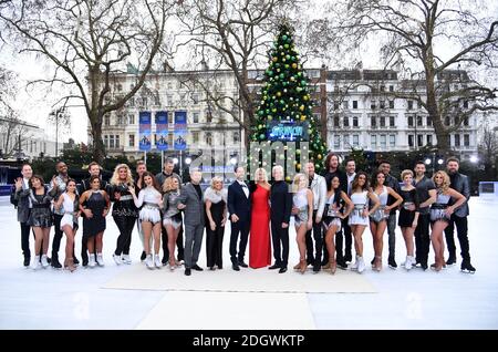 Lukasz Rozycki (left to right), Didi Conn, Richard Blackwood, Carlotta Edwards, Mark Hanretty, Saira Khan, Gemma Collins, Matt Evers, Saara Aalto, Hamish Gaman, Brianne Delcourt, Christopher Dean, Jayne Torvill, Jason Gardiner, Holly Willoughby, Phillip Schofield, Alexandra Schauman, James Jordan, Ryan Sidebottom, Brandee Malto, Alexander Demetriou, Melody Thornton, Wes Nelson, Vanessa Bauer, Jane Danson, Sylvain Longchambon, Alex Murphy and Brian McFadden attending the Dancing on Ice Photocall launch held at the Natural History Museum, London. Photo credit should read: Doug Peters/EMPICS Stock Photo