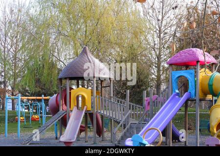 Kids Playground With Restricted access because of COVID Stock Photo