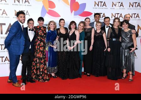 The cast of Emmerdale with the award for best Serial Drama in the Press Room at the National Television Awards 2019 held at the O2 Arena, London. Photo credit should read: Doug Peters/EMPICS Stock Photo