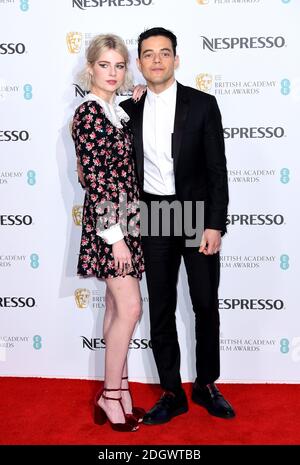 Lucy Boynton and Remi Malek attending the Nespresso British Academy Film Awards Nominees' Party at Kensington Palace, London Stock Photo