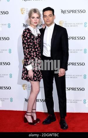 Lucy Boynton and Remi Malek attending the Nespresso British Academy Film Awards Nominees' Party at Kensington Palace, London Stock Photo