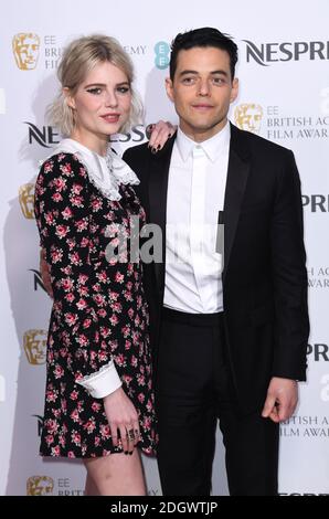 Lucy Boynton and Remi Malek attending the Nespresso British Academy Film Awards Nominees' Party at Kensington Palace, London. Picture Credit should read: Doug Peters/EMPICS Stock Photo