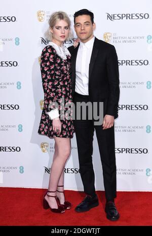 Lucy Boynton and Remi Malek attending the Nespresso British Academy Film Awards Nominees' Party at Kensington Palace, London. Picture Credit should read: Doug Peters/EMPICS Stock Photo