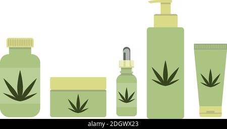 Hemp cosmetics and medicine bottles Stock Vector