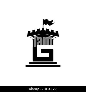 DESIGN LOGO LETTER G CASTLE VECTOR SYMBOL ICON. Stock Vector
