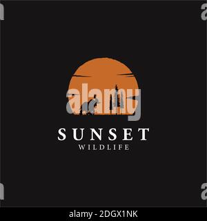 wildlife elephant Silhouette Sunset logo template Stock Vector