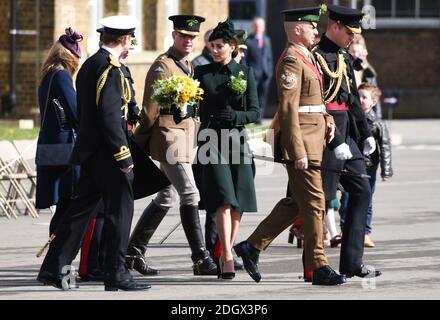 The Duke of Cambridge, accompanied by The Duchess of Cambridge, visit the 1st Battalion Irish Guards at their St. Patrick's Day Parade, Cavalry Barracks, Hounslow. Picture credit should read: Doug Peters/EMPICS Stock Photo