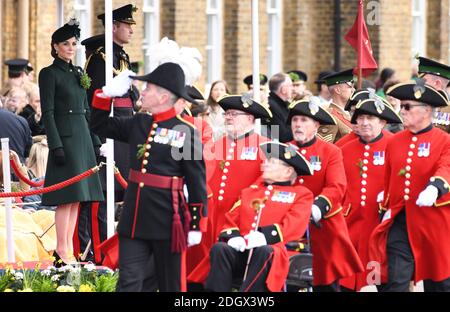 The Duke of Cambridge, accompanied by The Duchess of Cambridge, visit the 1st Battalion Irish Guards at their St. Patrick's Day Parade, Cavalry Barracks, Hounslow. Picture credit should read: Doug Peters/EMPICS Stock Photo