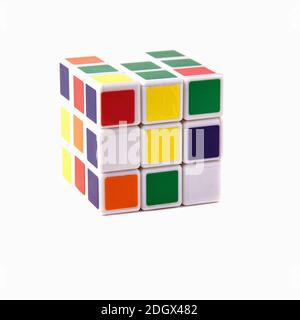 Krasnodar, Russia-November 23, 2020: Rubik's cube 3x3. Isolated on a white background Stock Photo