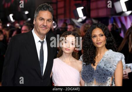 (left to right) Ol Parker, Nico Parker and Thandie Newton attending the european premiere of Dumbo held at Curzon Mayfair, London. Photo credit should read: Doug Peters/EMPICS Stock Photo