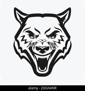 Wolf head tattoo. Aggressive wild animal vector illustration Stock Vector