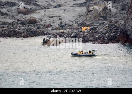 (201209) -- WELLINGTON, Dec. 9, 2020 (Xinhua) -- File photo shows rescuers searching for victims on the White Island after volcanic eruption in New Zealand, Dec. 13, 2019. New Zealand held a ceremony on Wednesday afternoon to pay tribute to the victims one year on after the deadly White Island volcanic eruption.   On December 9, 2019, the White Island volcanic eruption killed 22 people and injured further 25 people. (New Zealand Defense Force/Handout via Xinhua) Stock Photo