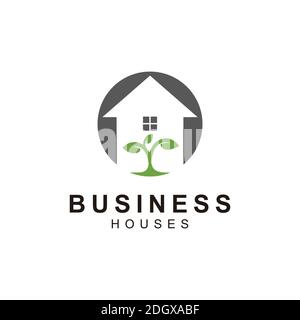 logo real estate icon with growing green seeds Stock Vector
