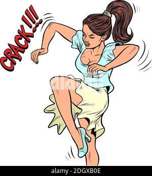 pop art woman breaks something Stock Vector