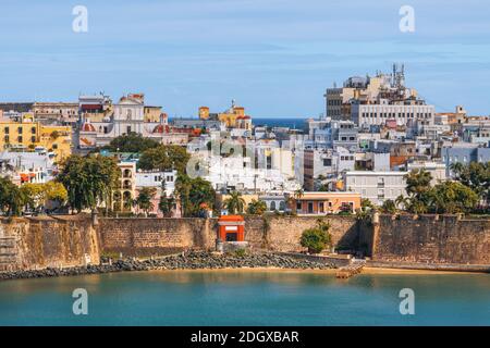 Old San Juan, Puerto Rico cityscape on the water in the Caribbean. Stock Photo