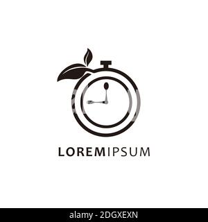 alarm clock with green leaves, vector logo icon Stock Vector