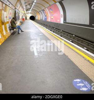 London, England, UK. Covent Garden underground station, platform, during the COVID pandemic, Dec 2020