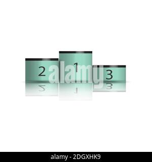 Award pedestal, first, third and third places. Isolated on white background with mirror reflection, vector illustration. Stock Vector