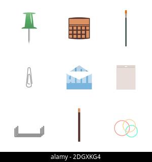 Set of icons isolated on white background. Office and school, vector illustration. Stock Vector