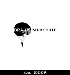 illustration of a parachute with blue brain icon Stock Vector