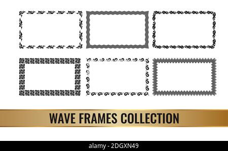 A set of simple stylish isolated frames with a wave pattern. Vector illustration Stock Vector