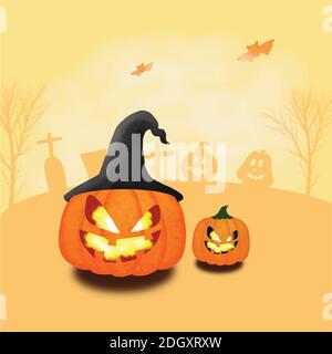 design icon symbol pumpkin with background silhouette  tree template Stock Vector