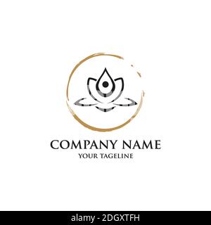 symbolis yoga icon golden Circle Focus Center whit lotus Stock Vector