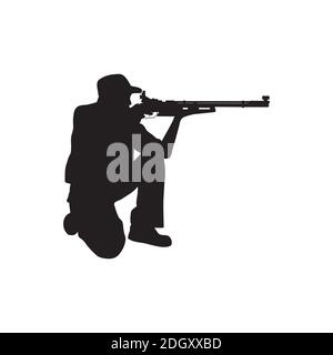 Silhouette of air rifle shooter kneeling Position design illustration Stock Vector
