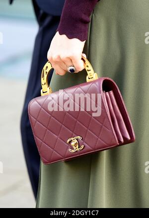 Chanel Burgundy Calfskin Flap Bag with Enamel Handle - Kate