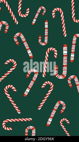 Christmas themed pattern of candy various candy canes. Vector Stock Vector