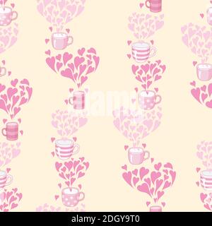seamless pattern Tea and hearts. Template for card, poster, print. Stock Vector