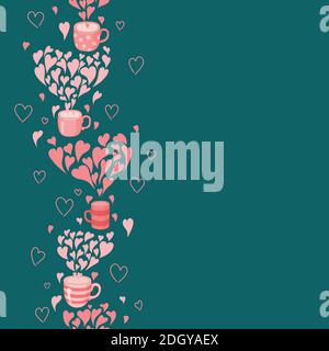 Seamless tea time on a green background. Stock Vector