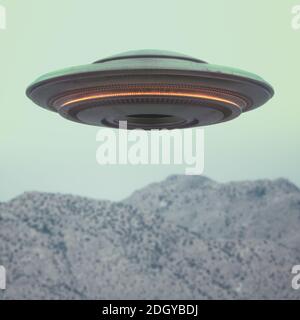 Unidentified flying object - UFO. Science Fiction image concept of ufology and life out of planet Earth. Clipping Path Included. Stock Photo