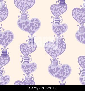 seamless pattern Tea and hearts. Template for card, poster, print. Stock Vector