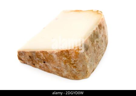 close up of traditional Basque sheep's milk cheese on white background Stock Photo