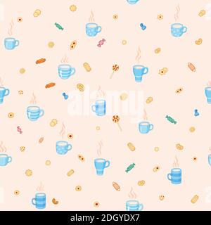 Color seamless pattern tea time and sweets Stock Vector