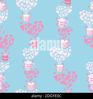 seamless pattern Tea and hearts. Template for card, poster, print. Stock Vector